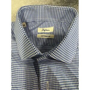 (B6) Ingram Cottonstir Mens Blue White Houndstooth‎ Button Down Dress Shirt M